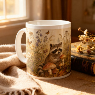Vintage Woodland Botanische Wasbeer Cottagecore Extra Grote Beker