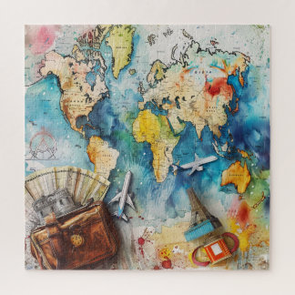 Vintage World Map Travel Adventure Design Legpuzzel
