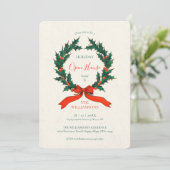 Vintage Wreath Christmas Open House Invitation (Debout devant)