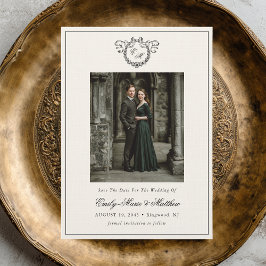 Vintage Wreath Monogram Elegant Wedding Photo Save The Date