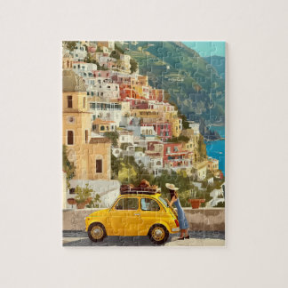 Vintage Yellow Car and Amalfi Coast Jigsaw Puzzle Legpuzzel