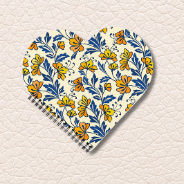 Vintage Yellow Orange Folk Floral Blue Leaf Notitieboek