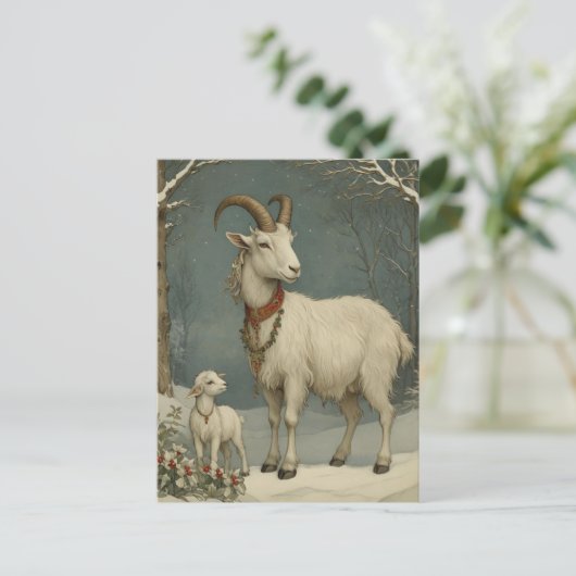 Vintage Yule Chèvre, Bonne Carte Yuletide (Debout devant)