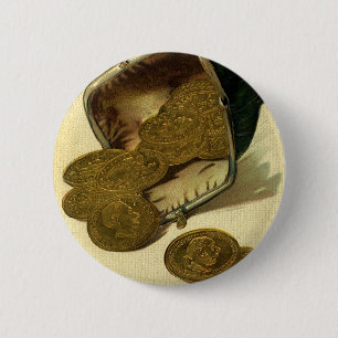 Vintage zakelijke financiën, gouden muntgeld in po ronde button 5,7 cm