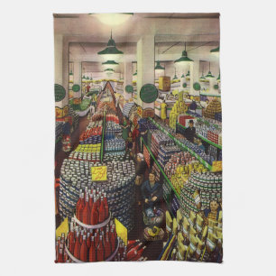 Vintage zakelijke supermarkt, eten en drank theedoek