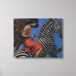 Vintage Zebra Art Nouveau Vrouw Life 1922 Canvas Afdruk