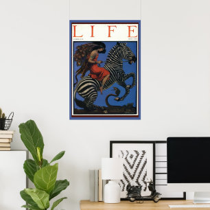 Vintage Zebra Art Nouveau Vrouw Life 1922 Poster