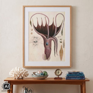 Vintage zeedieren, paraplu-pijlinktvis poster