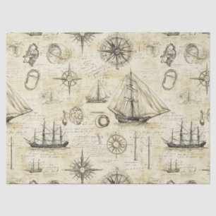 Vintage Zeekaart Patroon met Schepen & Kompas Tissuepapier