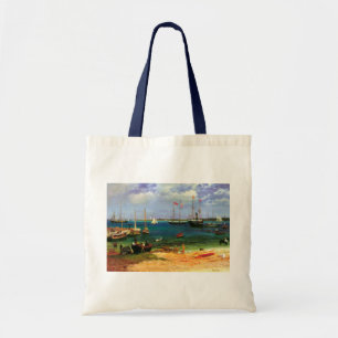Vintage zeelandschap, Nassau haven van Bierstadt Tote Bag