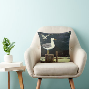 Vintage zeemeeuw op steiger, zee vogels dieren kussen