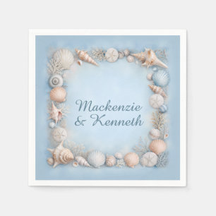 Vintage Zeeschelpen Koraalrand Blauw Beige Servet