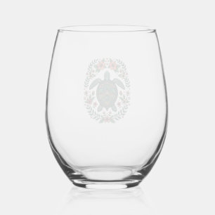 Vintage Zeeschildpad Bloem Vector Design_1 Wijnglas Zonder Voet