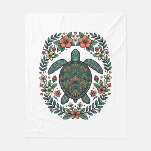 Vintage Zeeschildpad Bloemrijke Vector Design_1 Fleece Deken