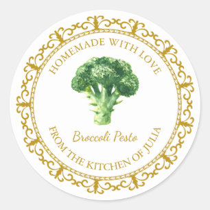 Vintage zelfgemaakte broccoli pesto label l wit