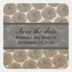 Vintage Zinnia Enregistrer les stickers Date, gris