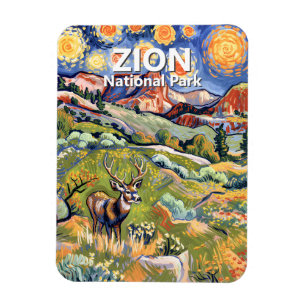 Vintage Zion Dier Herten Kleurrijke Natuur Van Gog Magneet
