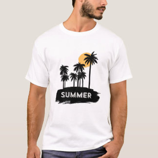 Vintage Zomer Palmboom Silhouet Strand Grafisch T-shirt
