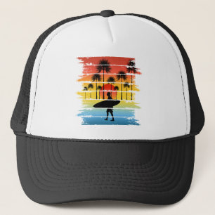 Vintage Zomer Vibes Silhouet Surfer Trucker Pet