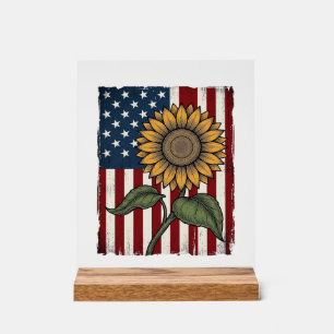 Vintage Zonnebloem Amerikaanse Vlag Acryl Bord