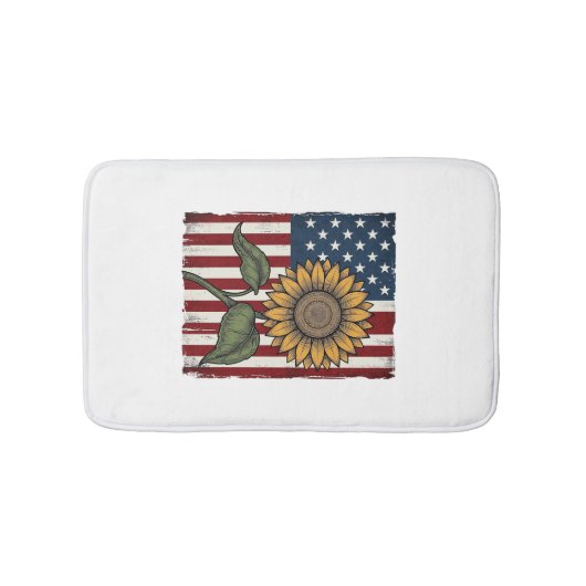 Vintage Zonnebloem Amerikaanse Vlag Badmat (Voorkant)