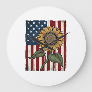 Vintage Zonnebloem Amerikaanse Vlag Grote Klok