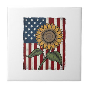 Vintage Zonnebloem Amerikaanse Vlag Tegeltje