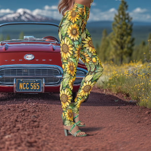 Vintage Zonnebloem Florale Art Nouveau Leggings