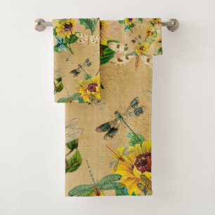 Vintage Zonnebloemen en liederen Bad Handdoek