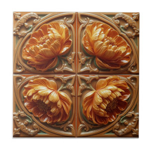 Vintage Zonsondergang Bloei Art Nouveau Bloemmotie Tegeltje