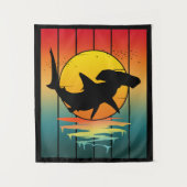 Vintage Zonsondergang Hamerhaai Wandkleed (Voorkant)