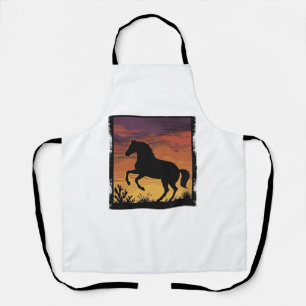 Vintage Zonsondergang Paard Silhouet Western Gravu Schort