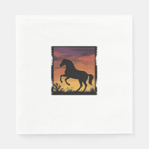 Vintage Zonsondergang Paard Silhouet Western Gravu Servet
