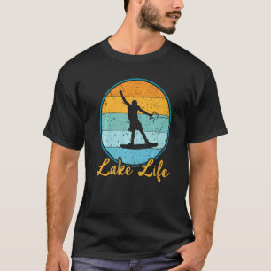 Vintage Zonsondergang Retro Meer Leven Wakeboarden T-shirt