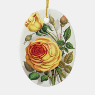 Vintage Zonsondergang Roos Geel & Oranje Botanisch Keramisch Ornament