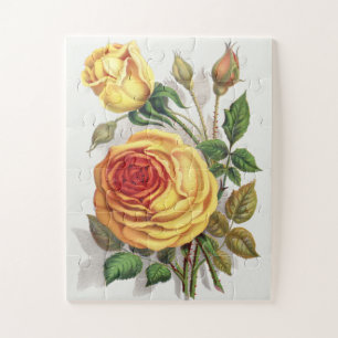 Vintage Zonsondergang Roos Geel & Oranje Botanisch Legpuzzel