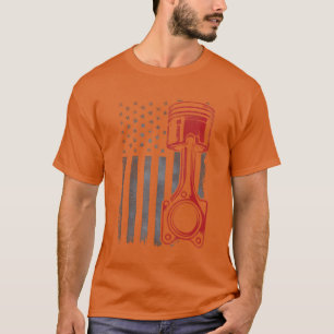 Vintage zuiger grappige spierauto monteur vlag USA T-shirt
