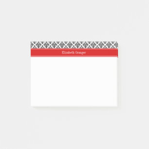 Vintage Zwart Wit Damast #3 Rode Naam Monogram Post-it® Notes