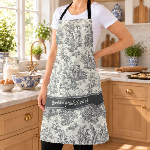Vintage zwart-wit Franse Toile de Jouy Schort