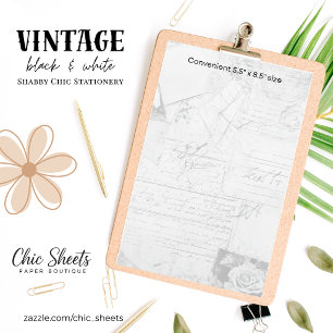 Vintage Zwart & Wit Shabby Chic Briefpapier