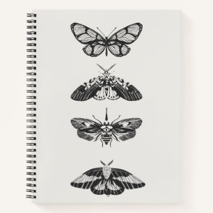 Vintage zwart-wit vlinder spiraal notebook notitieboek