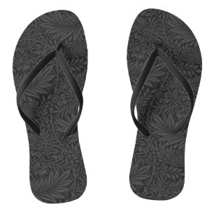 Vintage Zwarte Bloem Larkspur Botanisch Patroon Teenslippers