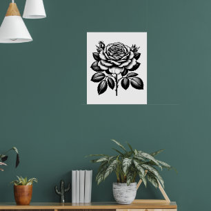 Vintage Zwarte Roos Botanische Illustratie Poster