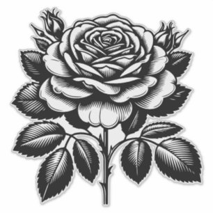 Vintage Zwarte Roos Botanische Illustratie Sticker