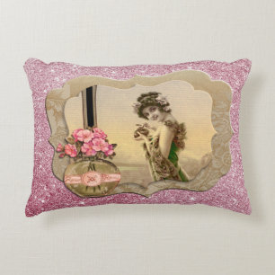 VintageBeauty Gelijst Roze Glitter Accentkussen Decoratief Kussen