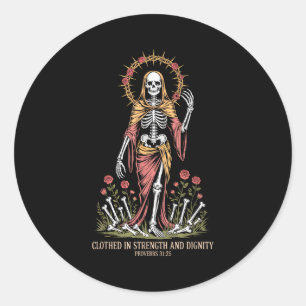 Vintagecore Gotische Skelet Spreuken 31_25 Kracht Ronde Sticker