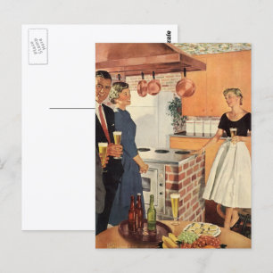 Vintagefeest in de keuken, bier en hapjes briefkaart