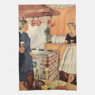 Vintagefeest in de keuken, bier en hapjes theedoek