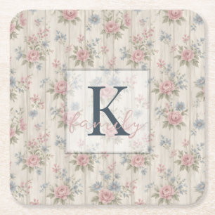 VintageRustic Shabby Chic Bloemen op Houten Boerde Vierkante Kartonnen Onderzetter