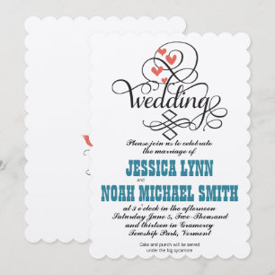 Vintages Coeurs Whimsical Invitation Turquoise et